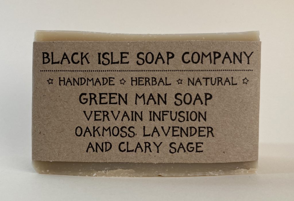 A lightly natural coloured bar of soap wrapped in brown paper, scented with oakmoss, lavender and clary-sage, I call this the Green Man soap, the oakmoss lending a deep spicy foresty smell that you just can't sniff enough.