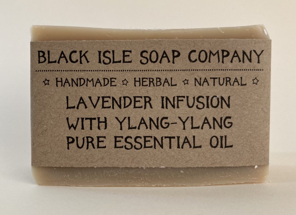 A light coloured natural coloured soap wrapped in brown paper scented with just ylang-ylang. The scent of which is pure bliss